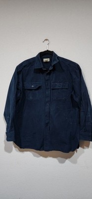 VTG LL Bean Shacket Mens L Blue Button Up Heavyweight Flannel Workwear