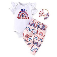 Preemie Infant Baby Girl 1st First 4th Fourth of July Outfits Newborn A-white