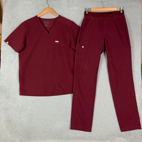FIGS Leon Zamora Scrub Set Men's S/XS Burgundy Maroon V-Neck Pocket Jogger Pant