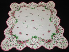 Vintage Hankie Shades of Pink White Floral Scalloped Cheery 