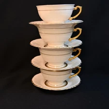 Syracuse China O.P.Co. Gold on Ivory Set of 4 Cups & Saucers 1927-1966 Old Ivory