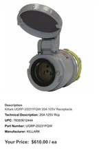 Killark UGRP-20231FQW 20A 125V Receptacle