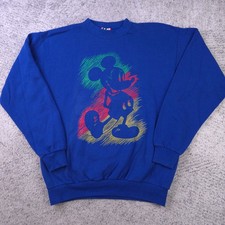VTG Disney Designs Sweatshirt Adult L XL Mickey Mouse Made In USA Blue Sweater
