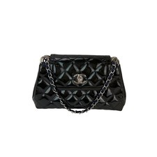 Chanel Medium Coco Shine Accordion Patent Leather Dark Navy Flap Crossbo One