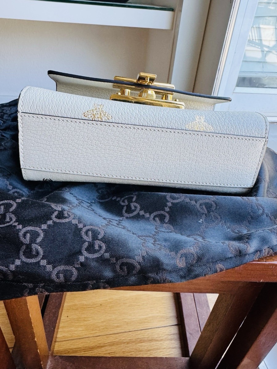 Gucci Grained Calfskin Bee Star Small Padlock Shoulder Bag White