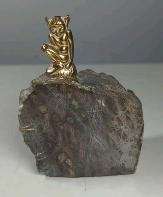 Rare Vintage Lucky Cornish Pixie Sitting On Slice Of Rock
