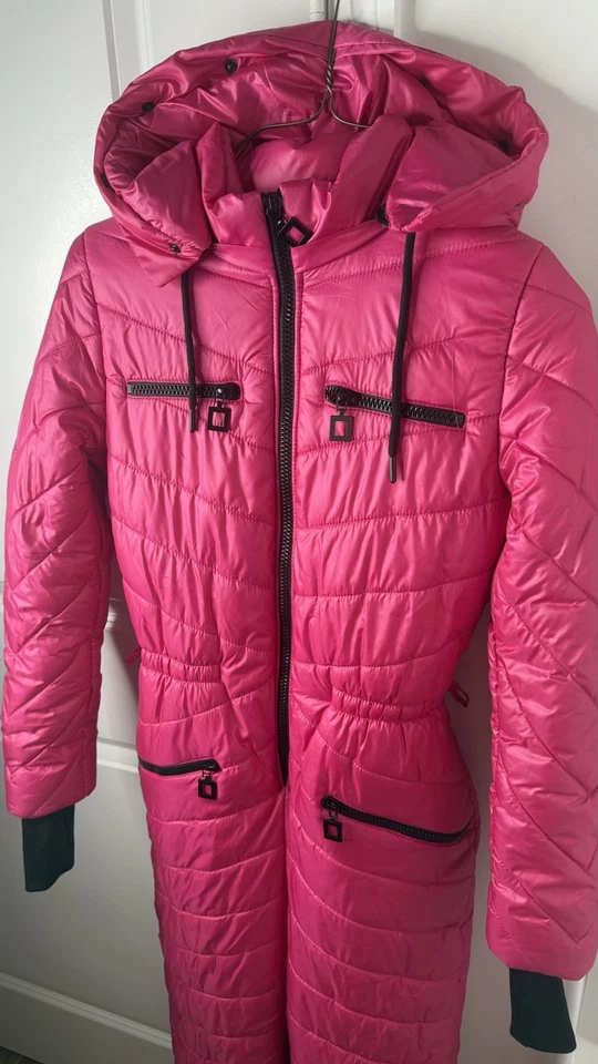 Mono de esquí de invierno acolchado rosa para mujer traje de nieve con capucha talla M  Foto 4 de 4