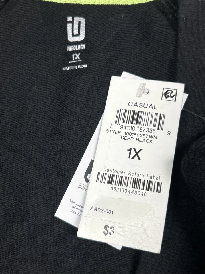 Cárdigan suéter negro ID Ideology para mujer talla grande 1X cómodo flujo frente abierto Foto 4 de 4