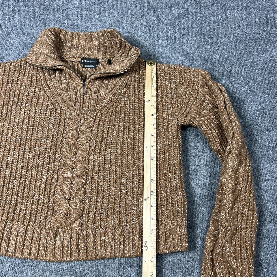 prana свитер женщин XS коричневый половина молнии пуловер кабель трикотажа коренастый ребристый уютный - Изображение 3 из 4