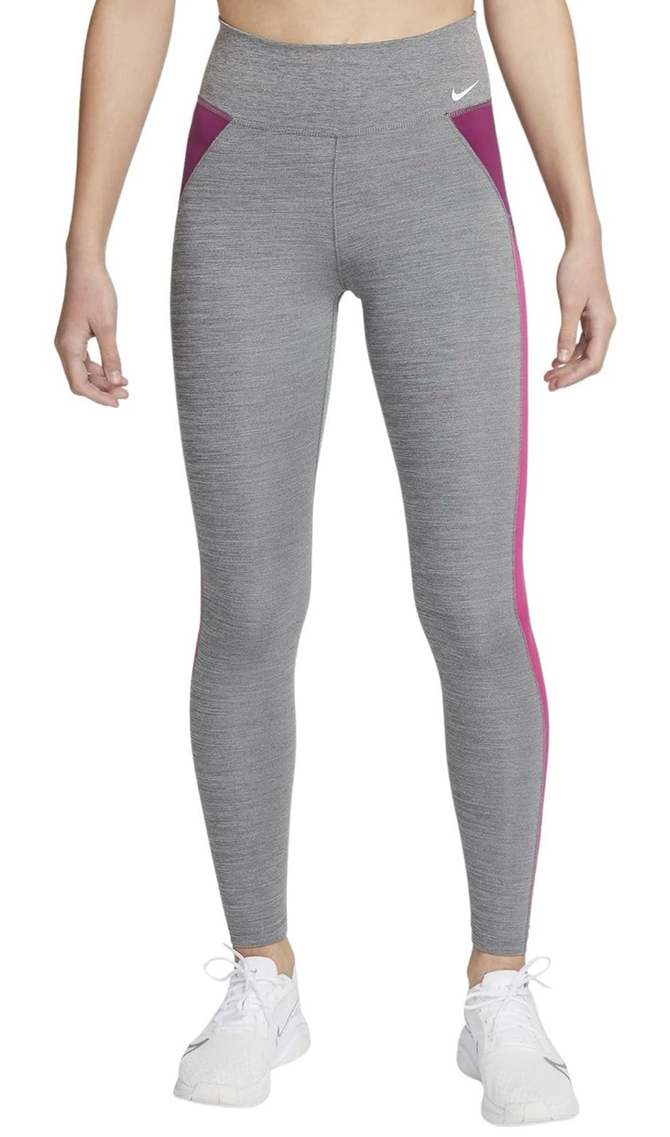 NIKE One Women's Mid-Rise Training Color-Block Leggings Gray/Purple, Sz M