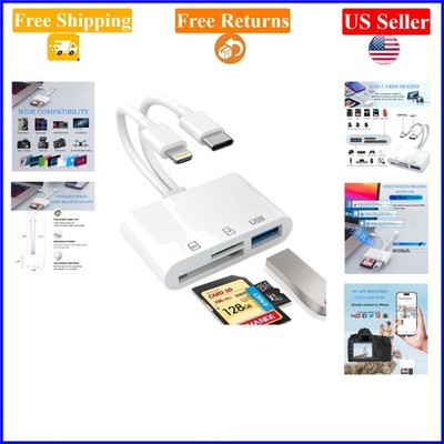 USB C & Lightning SD Card Reader for iPhone/iPad, 5Gbps, White, Plug & Play