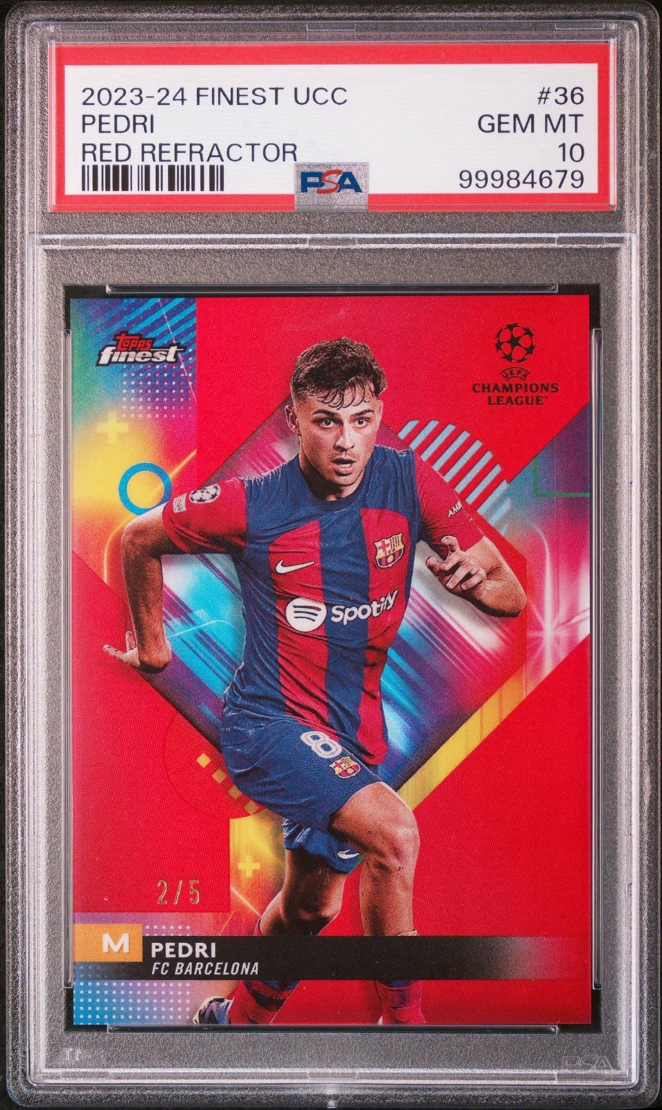 2023-24 Topps Finest UEFA Pedri Red Refractor /5 PSA 10 POP 1 Barcelona #36