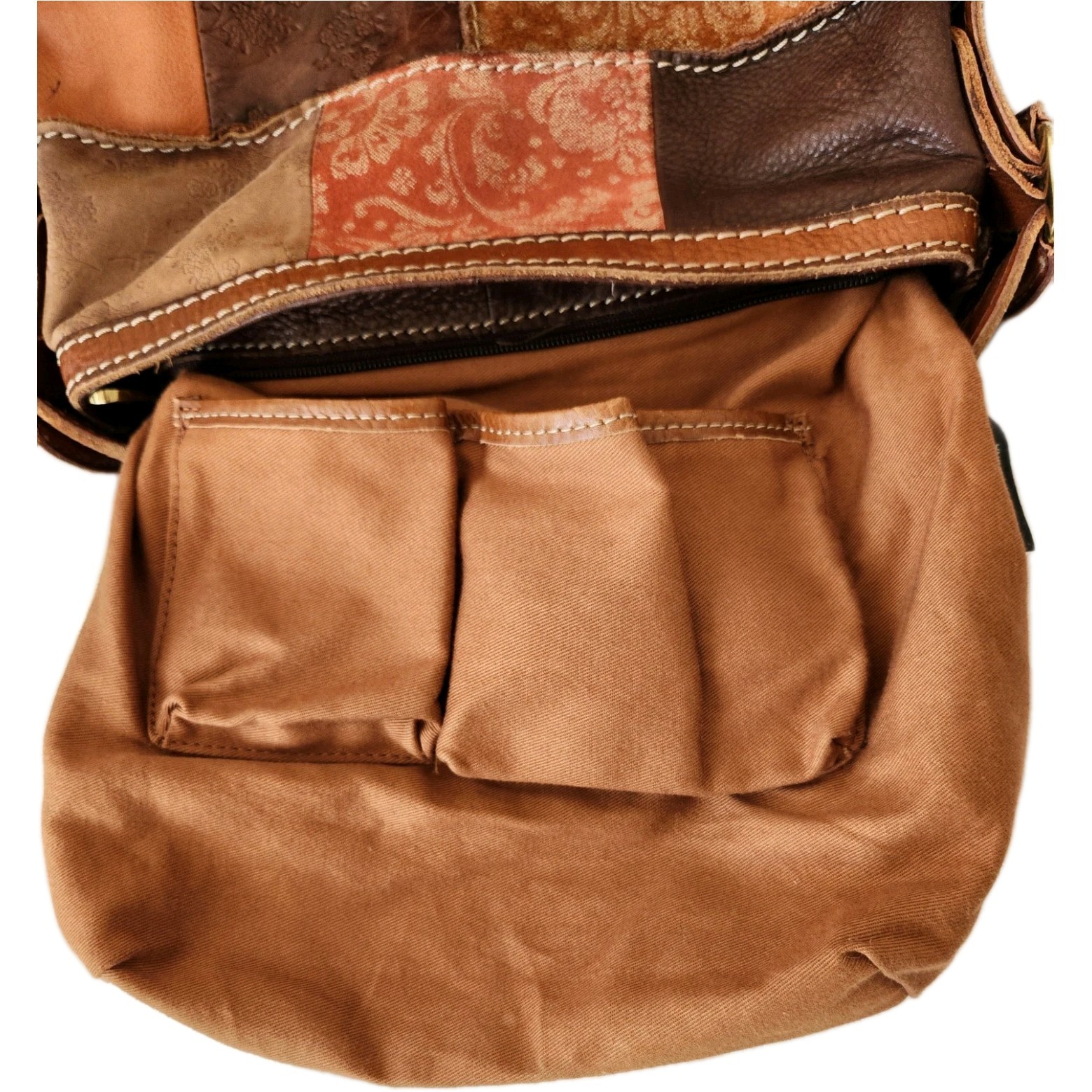 Fossil Leather Color Block Brown Patchwork handba… - image 6