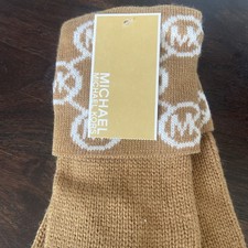 Michael Kors Women's Mittens Dark Camel Cream Light Brown One Size NWT