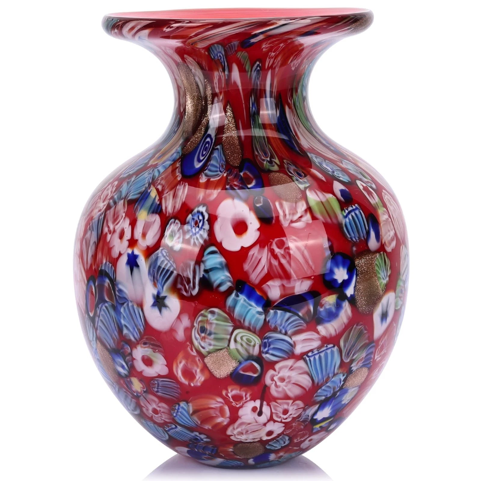 Round Red Glass Vase for Home Decoration, Hand Blown Vase for Flowers, Bohofa...