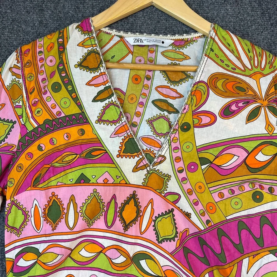 Maxi Vestido ZARA Boho Psicodélico Floral Para Mujer Talla M 100% Algodón Hecho en Marroquí Foto 4 de 4