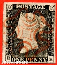 SG. 3. A1 (3). AS2. " RE ". 1d Grey Black ( worn plate ). Plate 1a. A fin B86836