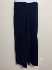 EILEEN FISHER Zip-Front Wide-Leg Ponte Stretch Knit Pants Navy Blue Size L