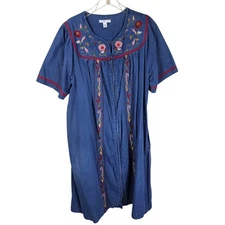 Go Softly Embroidered Patio Dress 1X Floral Zip Kaftan Cottagecore Prairie