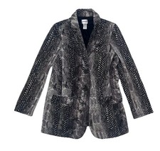 Chico  s Snakeskin Print Two Button Knit Blazer Suit Jacket Gray Black Sz S