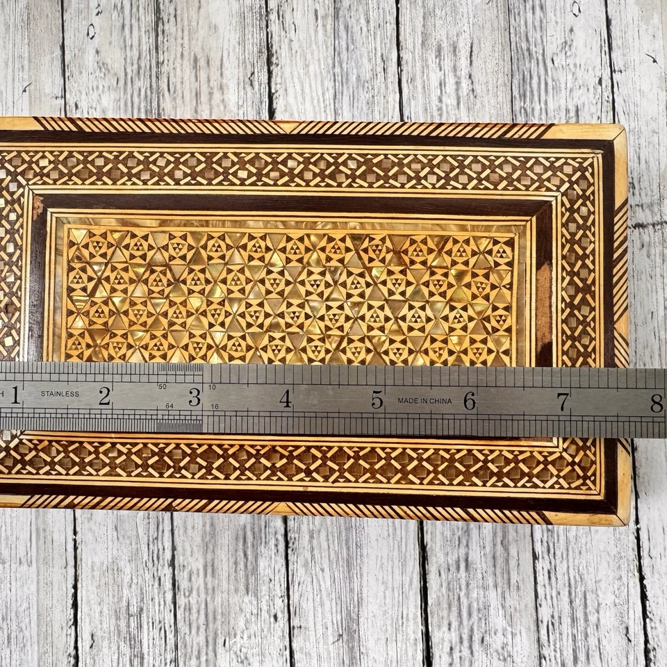 Mosaic Mother Of Pearl Inlay Wooden Box, Mid-Century, Moorish, Vintage - Image 2 of 4