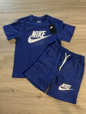 NWT Nike Kids Short Set 2 Piece Short Sleeve Logo Shorts Kids XL 9-10 - BLUE