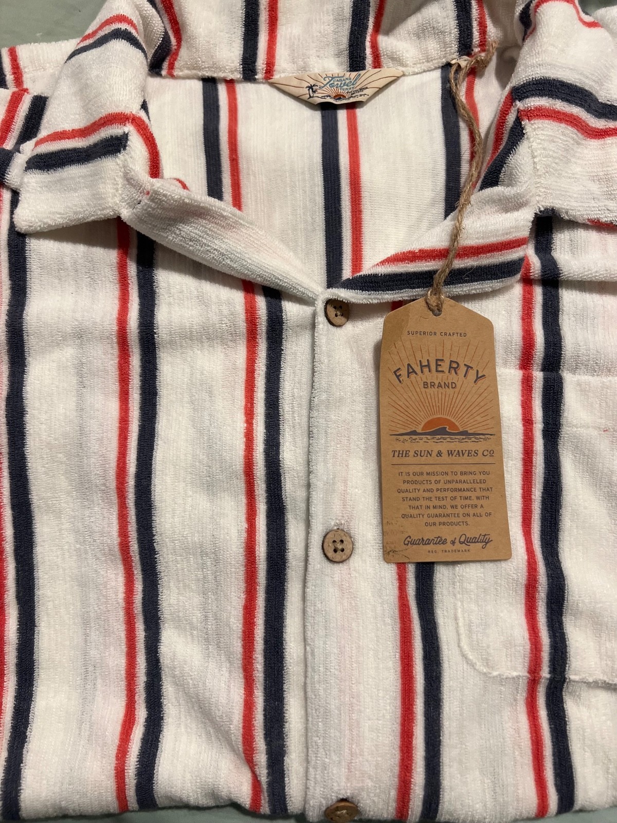 Faherty Short-Sleeve Cabana Towel Terry Shirt Beach Club Stripe Men's XXL