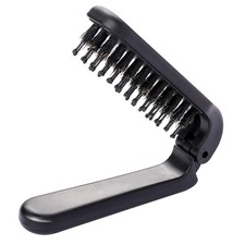 Travel Folding Hair Comb, Portable Boar Bristles Detangling Brush Black