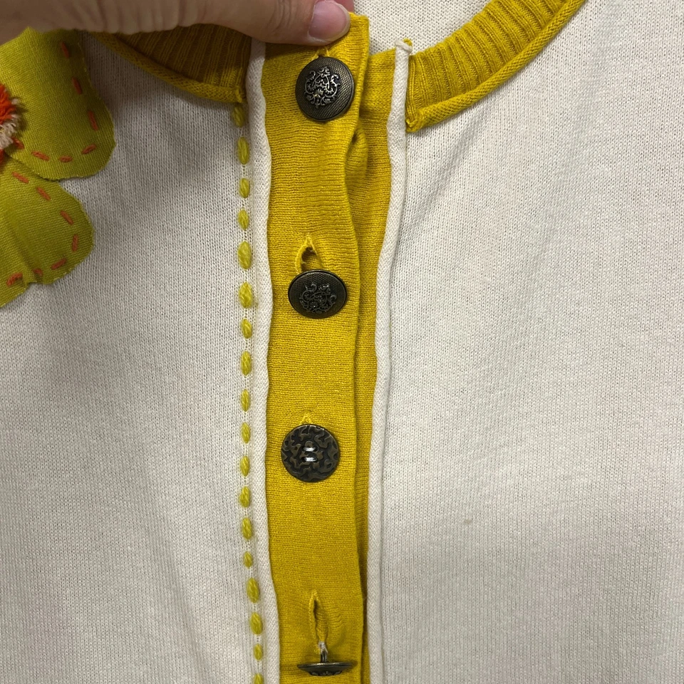 Cárdigan Nick & Mo Crema Apliques Florales Bordados Flores Botón Frontal M Foto 4 de 4