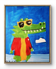 Aleph Original Art Gator 14x11 Colorful Modern Art Acrylic Painting on Canvas