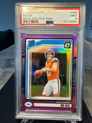 2024 Panini Donruss - Rated Rookie Bo Nix #369 Optic Preview Pink Prizm (RC)