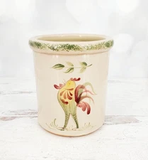 Vintage Rowe Pottery Works Farmhouse Rooster Green Spongeware Pottery Crock