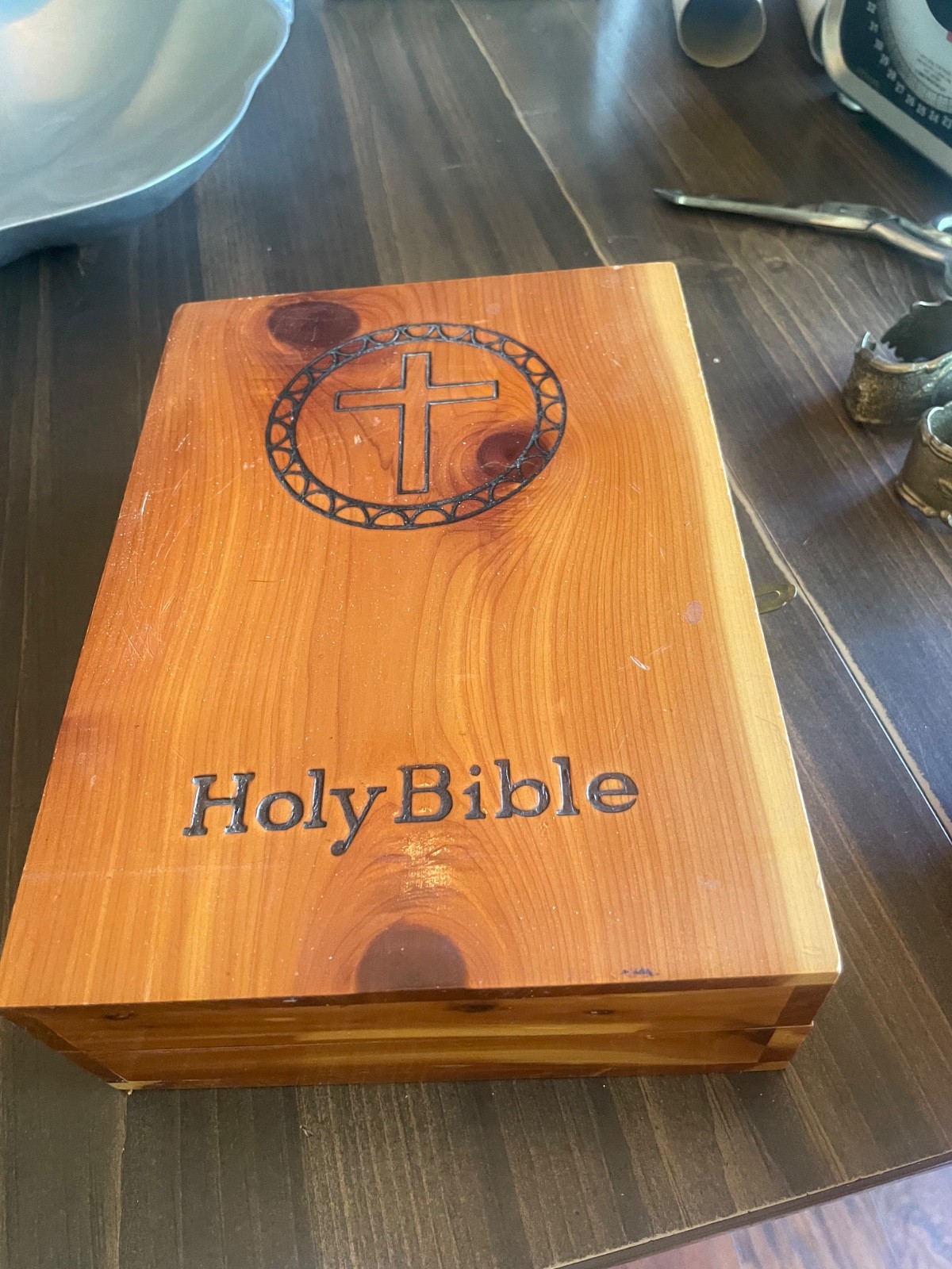 Vintage Holy Bible  Wood Box - Box Only - inside 8.25 x 5 3/4 x2 thick bible
