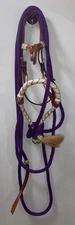 NEW SHOWMAN FUTURITY KNOT HEADSTALL W RAWHIDE BOSAL & PURPLE MECATE REINS #14O93