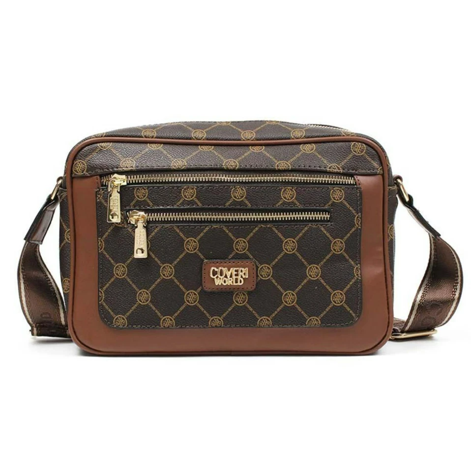Borsa A Tracolla Donna In Pelle PU | Borse Medie Con Tasche Multiple E Cerniere | Beige, 27x11x18.5 Cm