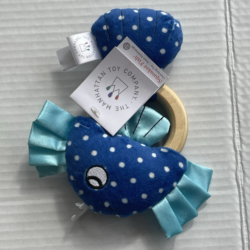 Manhattan Co. Squeaker Fish Teether Rattle + Rhinoceros Wiggle Baby Toys Age 3m - Image 3 of 4