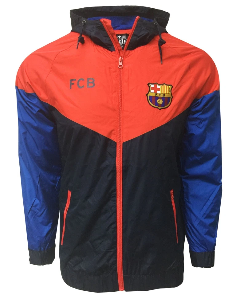 Cortavientos con capucha FC Barcelona con licencia - Ropa deportiva HKY - Chaqueta de lluvia Foto 2 de 4