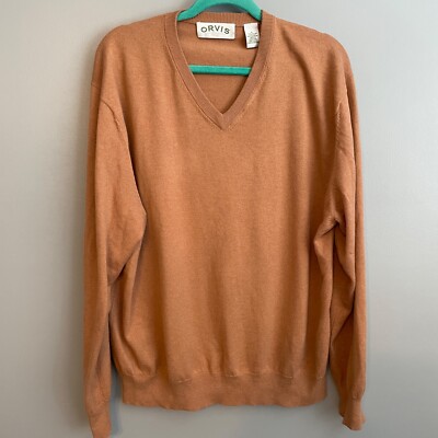 EUC Orvis Cotton Silk Cashmere Blend V-Neck Sweater Burnt Orange Men's  Large