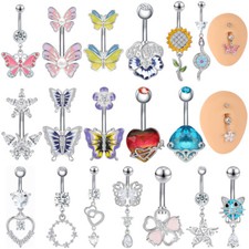 1 Pc 14G Stainless Steel Belly Button Rings Butterfly CZ Navel Piercing Jewelry
