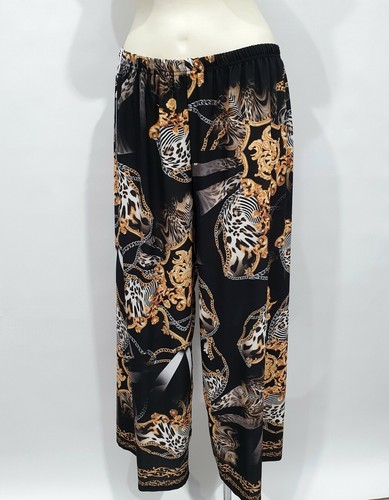 Pantaloni Curvy LadyXL, Tessuto Crepe, neri con fantasia animalier Made in  Italy | eBay