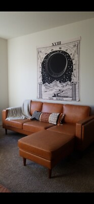 Mid century modern vegan leather couch w/ ottoman great condition