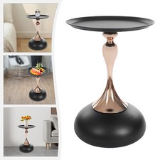 Round End Table W/Large Tray Metal End Table For Living Rooms And Yards Black