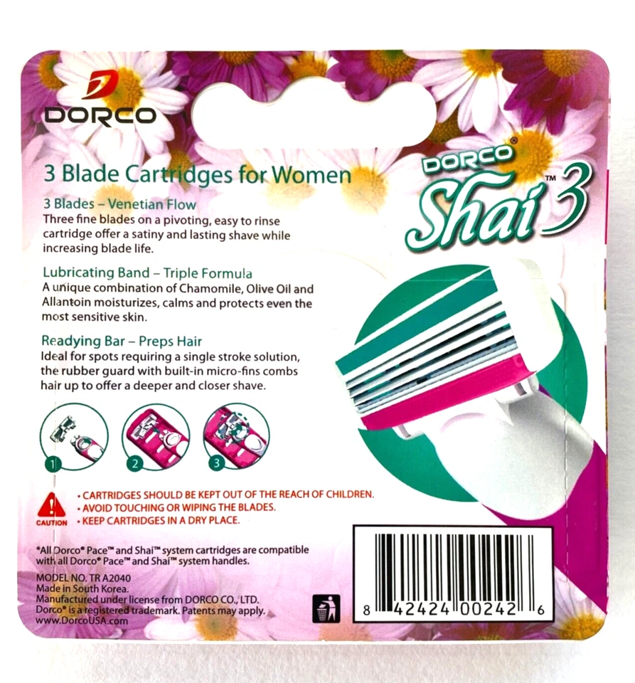 Cartuchos de barbear femininos Dorco Shai 3 lâminas pacote com 4 faixas hidratantes - Imagem 3 de 4