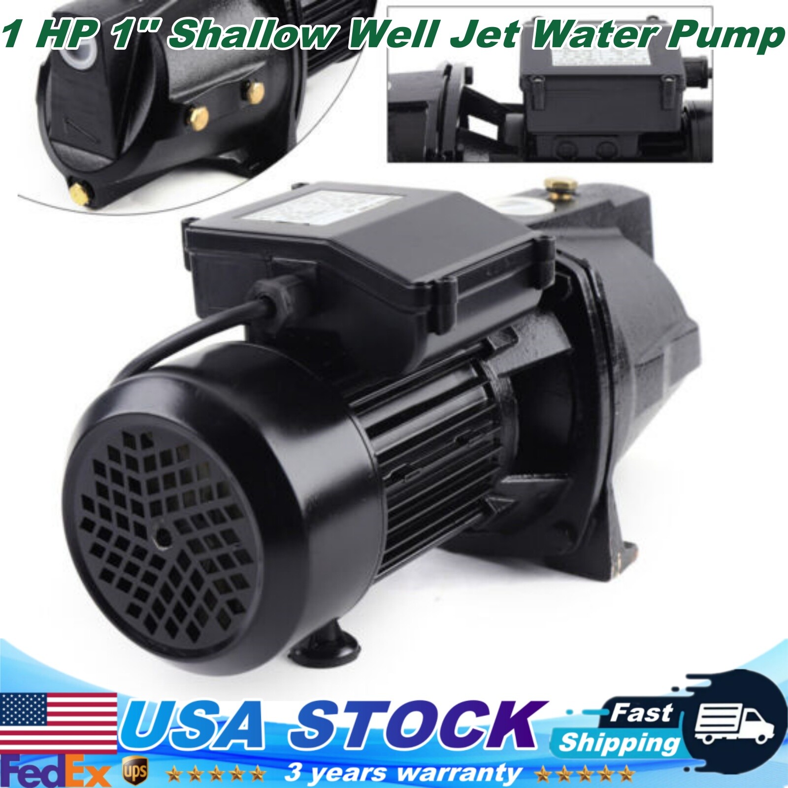 1 HP JET WATER PUPM Pressure Booster Max 17.5GPM Shallow Well Jet Water Pump 1''
