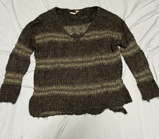 Free People Black Blue Grey Loose Knit Slouchy Sweater Large Oversized