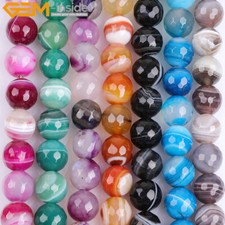 Natural Stone Striped Sardonyx Agate Beads For Jewelry Making 15" Faceted 4-14mm