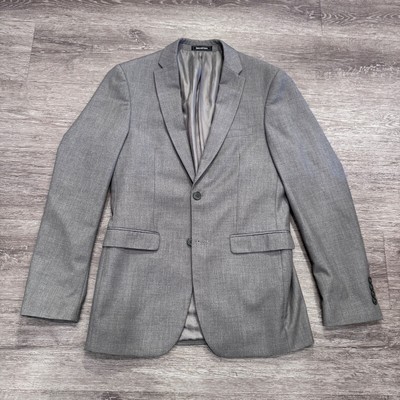 Emerald Zalio Blazer Mens 38 L Gray Sport Coat Polyester Viscose Duel Vented