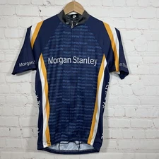 Morgan Stanley Cycling Jersey Mens Size Medium Blue Full Zip Pockets Athletic