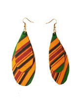 Dupsie's African Print Kente Fabric Wrapped Double leaf Fishhook Earrings