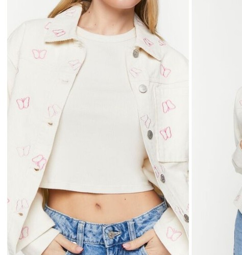 Floral Embroidered Collar Button Front Corduroy Jacket